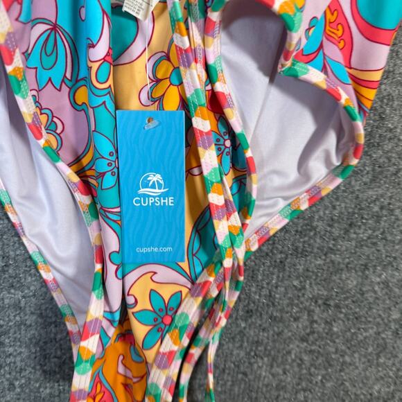 Cupshe One Piece Swimsuit Womens‎ Large Floral Colorful Bohemian Artsy NEW - Picture 9 of 13